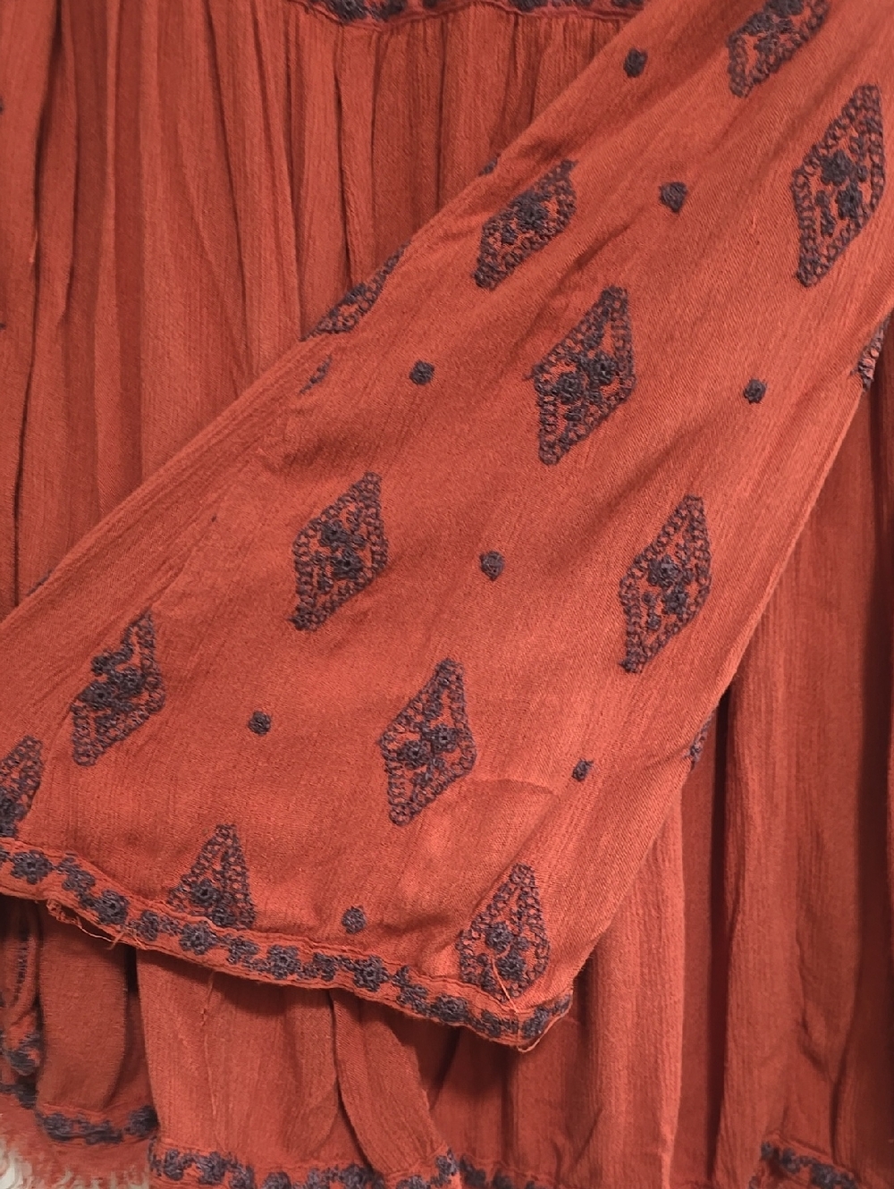 🌟7/25$ Free People Diamond Oversized Embroidered Tunic Top Cinnamon Size Small - Picture 7 of 8